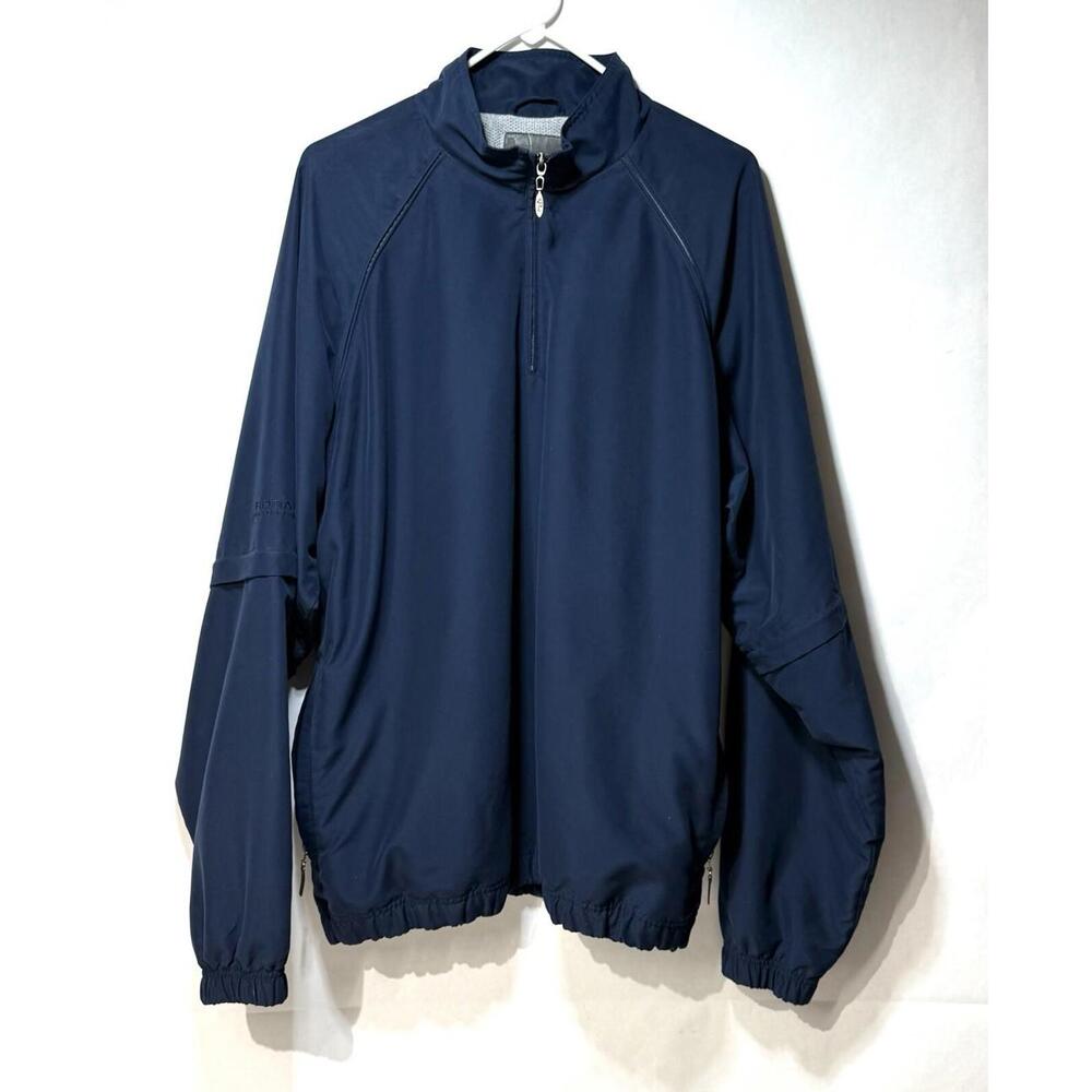 Fidra Jacket Mens Size XL Blue 1/4 Zip Collared Zip Off Sleeve Adjustable Waist